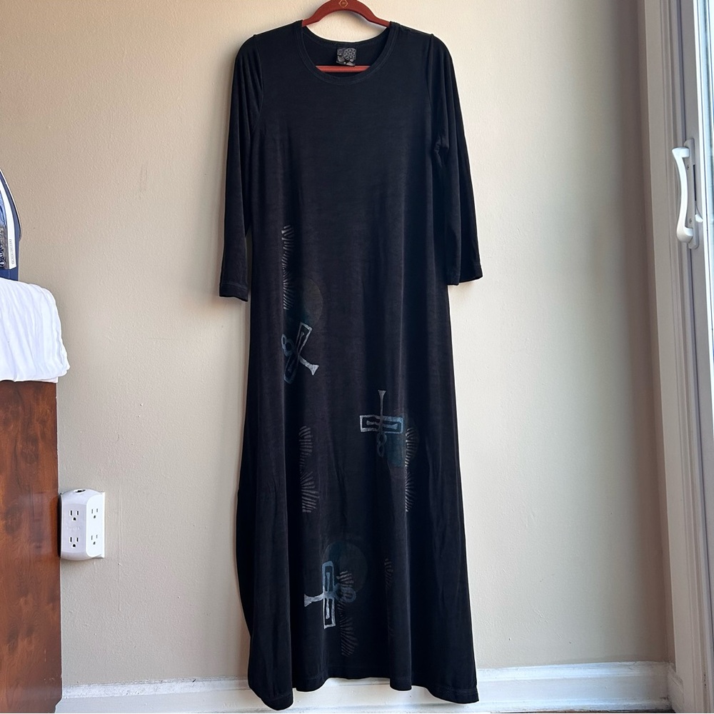 Vintage Blue Fish Elegant Black Maxi Dress